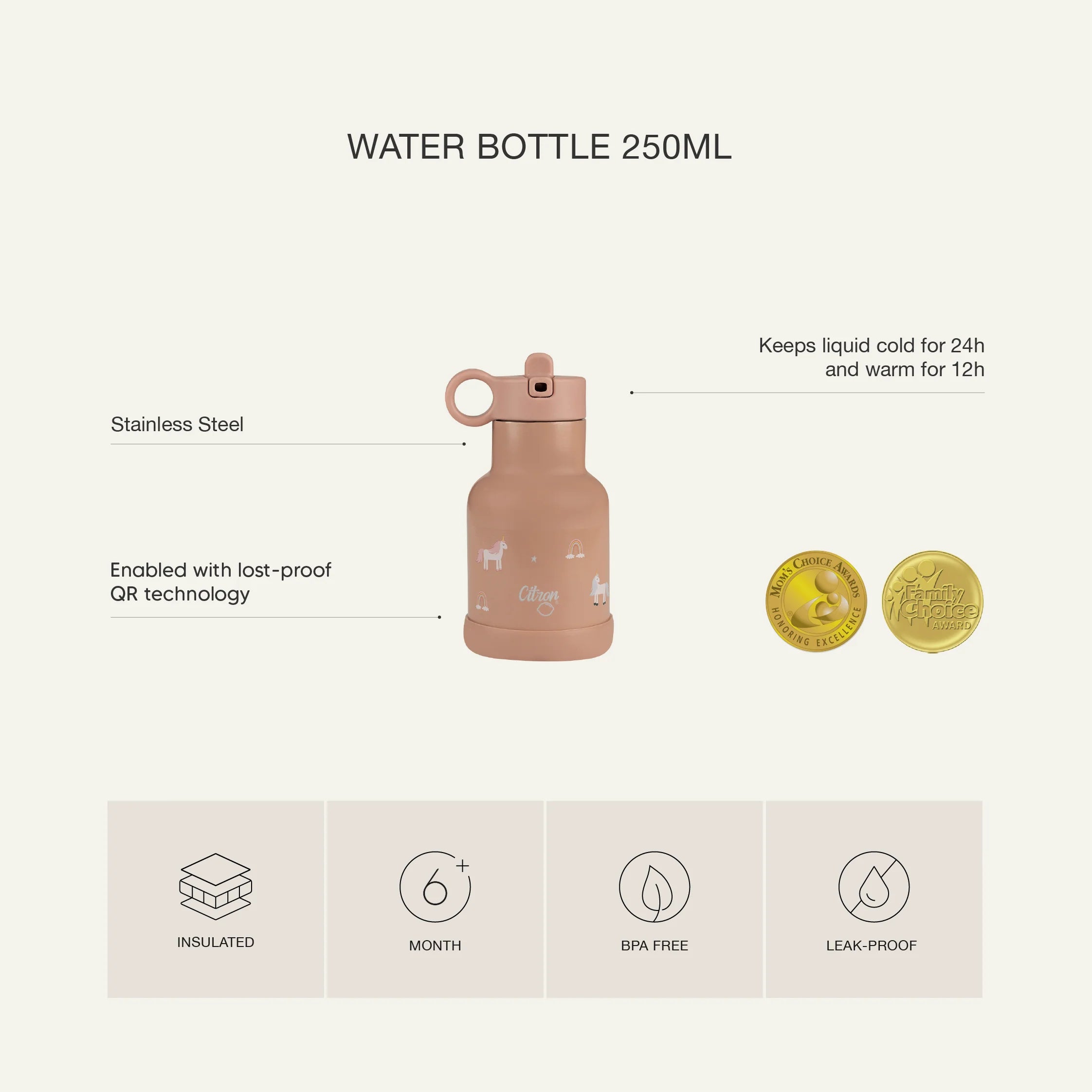 Sticla de apa termoizolanta - Lemon, 250 ml - Citron