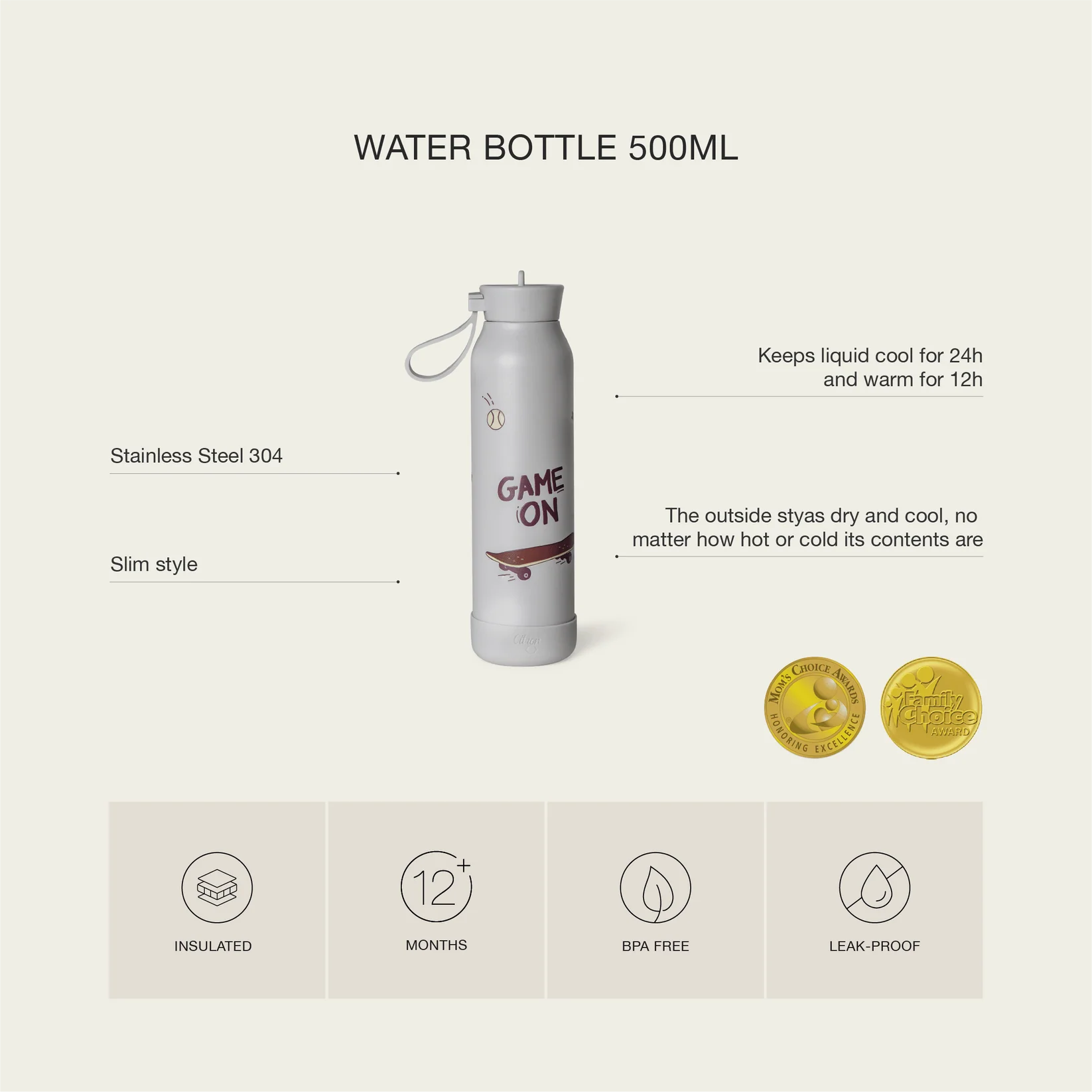 Sticla de apa termoizolanta - Stormy Unicorn, 500 ml - Citron