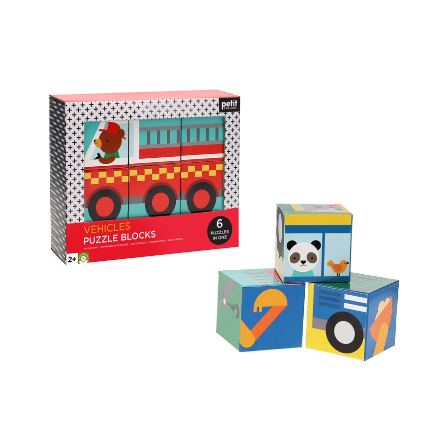 Puzzle cuburi, 6 piese - Vehicule - Petit Collage