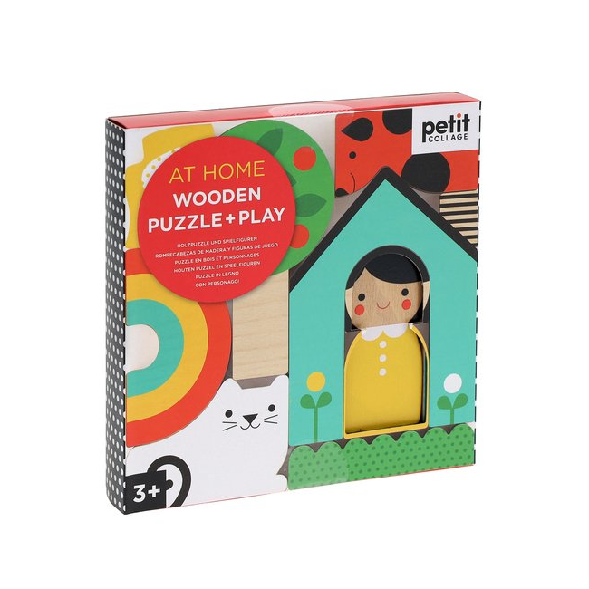 Mini puzzle din lemn + set de joaca - At Home - Petit Collage