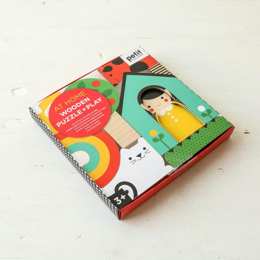Mini puzzle din lemn + set de joaca - At Home - Petit Collage