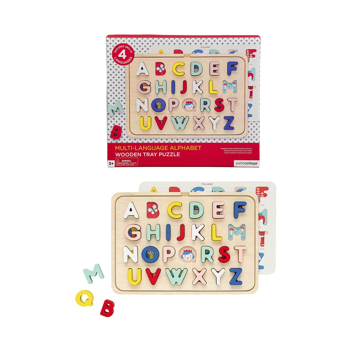 Puzzle din lemn, 4 in 1 - Alfabet - Petit Collage