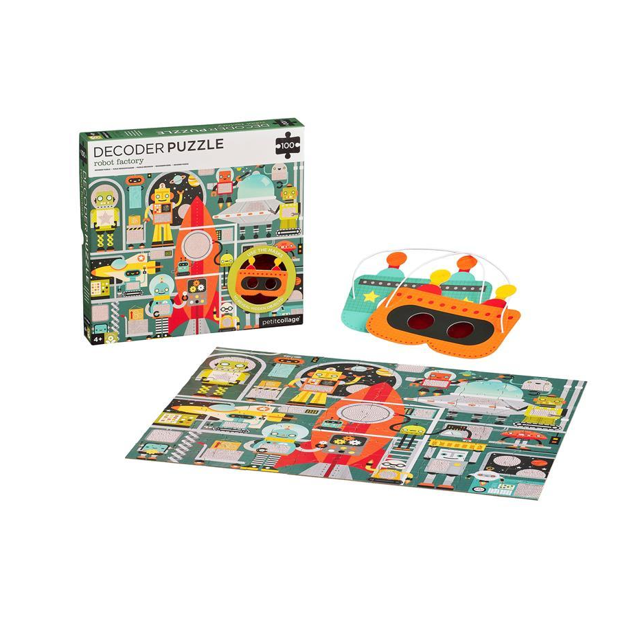 Puzzle pentru decodat, 100 piese - Robot Factory - Petit Collage