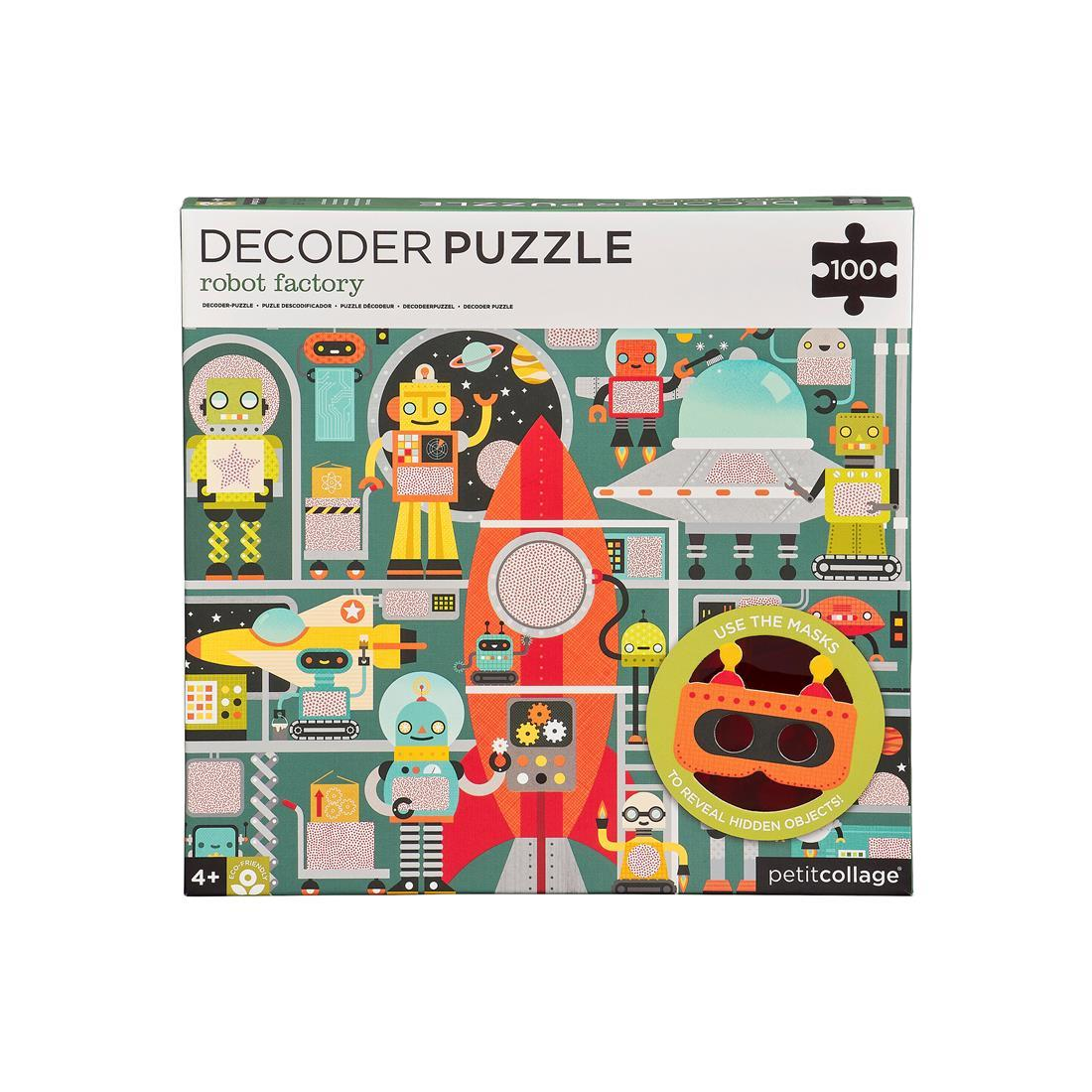 Puzzle pentru decodat, 100 piese - Robot Factory - Petit Collage