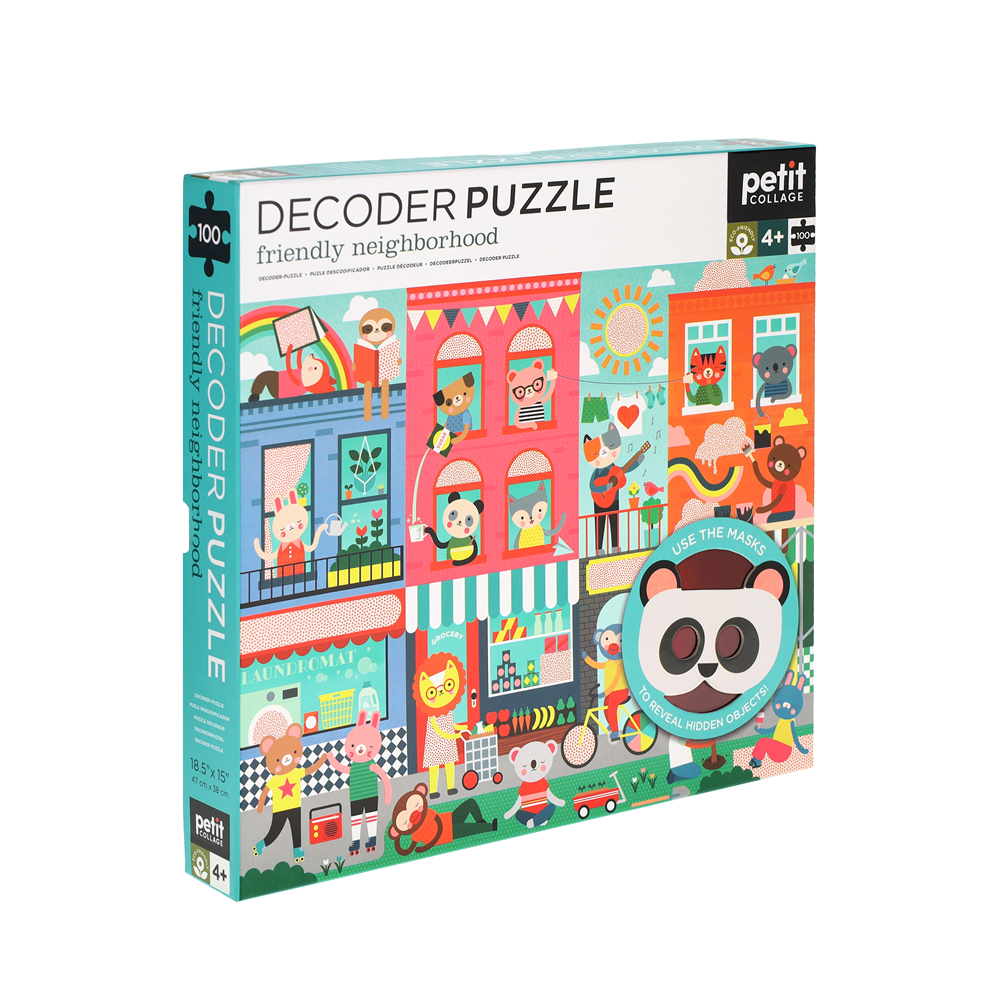 Puzzle pentru decodat, 100 piese - Friendly Neighborhood - Petit Collage
