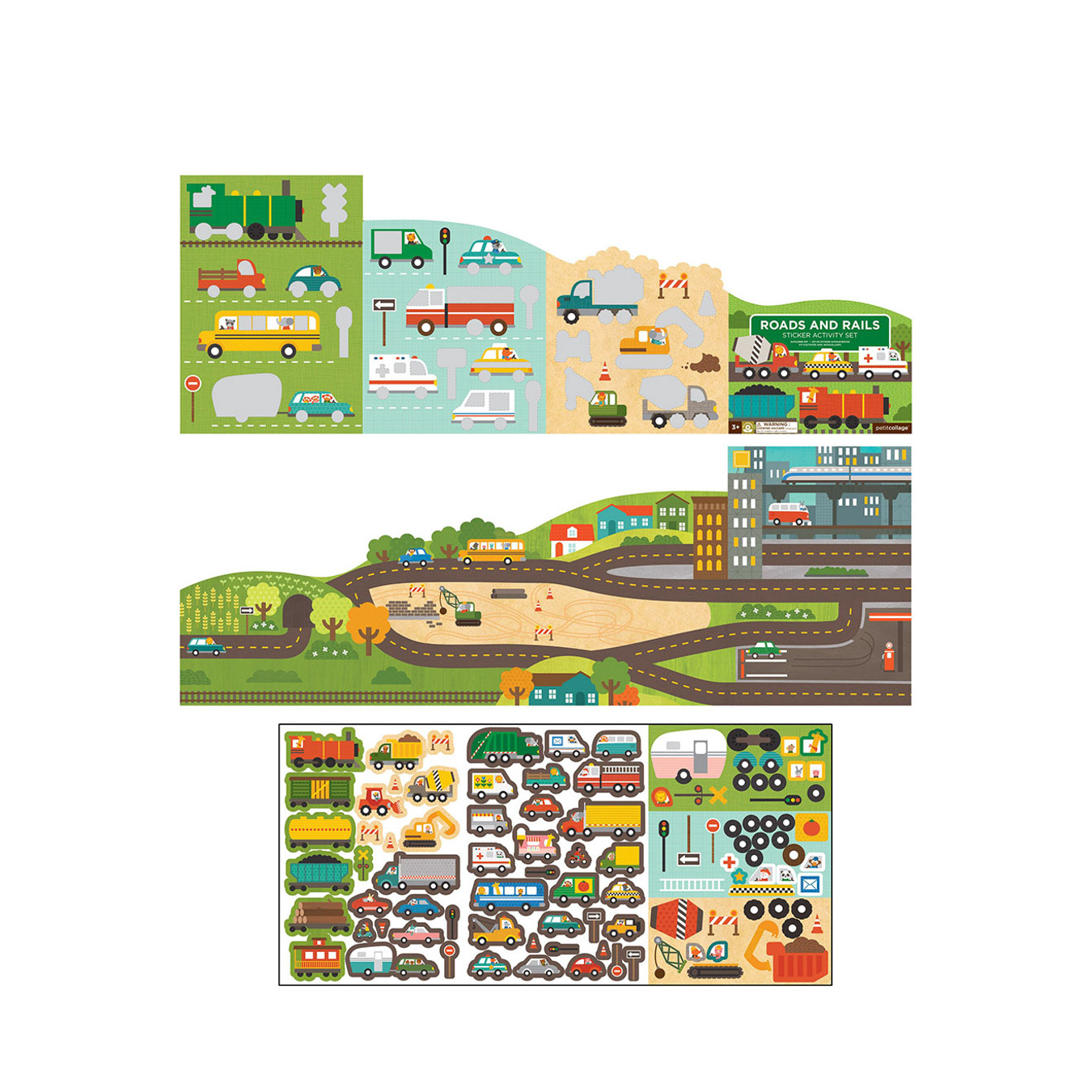 Mapa de activitati, 100+ stickere - Roads & Rails - Petit Collage