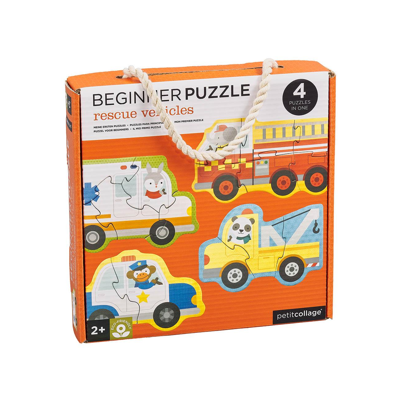 Puzzle pentru incepatori, 4 in 1 - Vehicule de salvare - Petit Collage