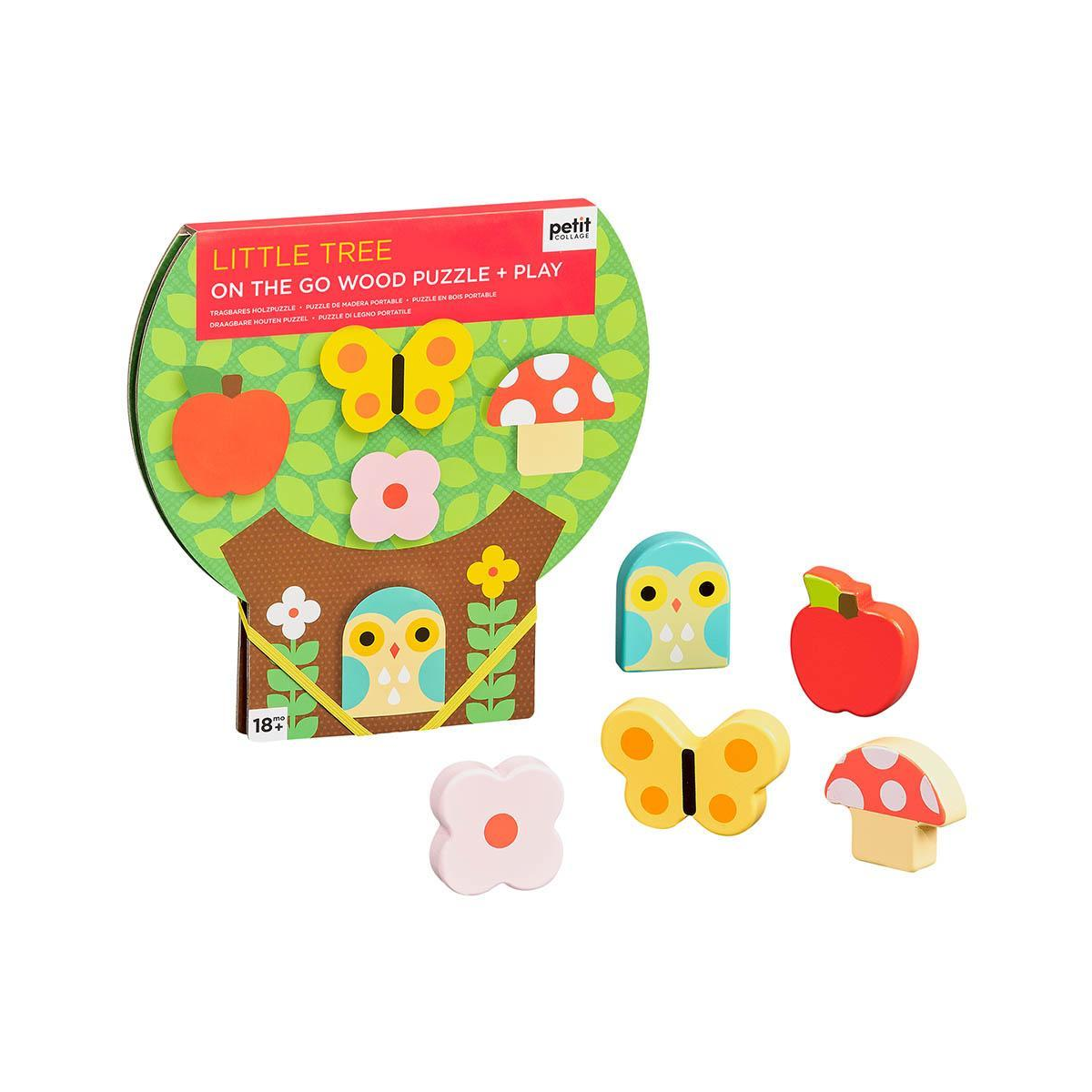 Puzzle din lemn + set de joaca On-The-Go, 5 piese - Little Tree - Petit Collage