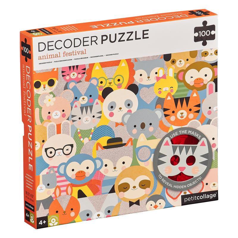 Puzzle pentru decodat, 100 piese - Animal Festival - Petit Collage