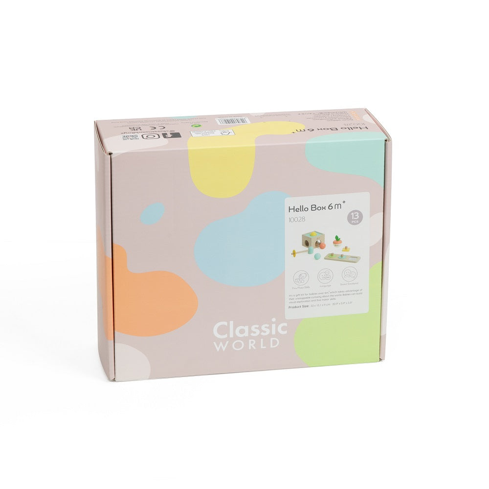 Set cadou educativ din lemn pentru bebeluși - Hello Box 6M+ - Classic World