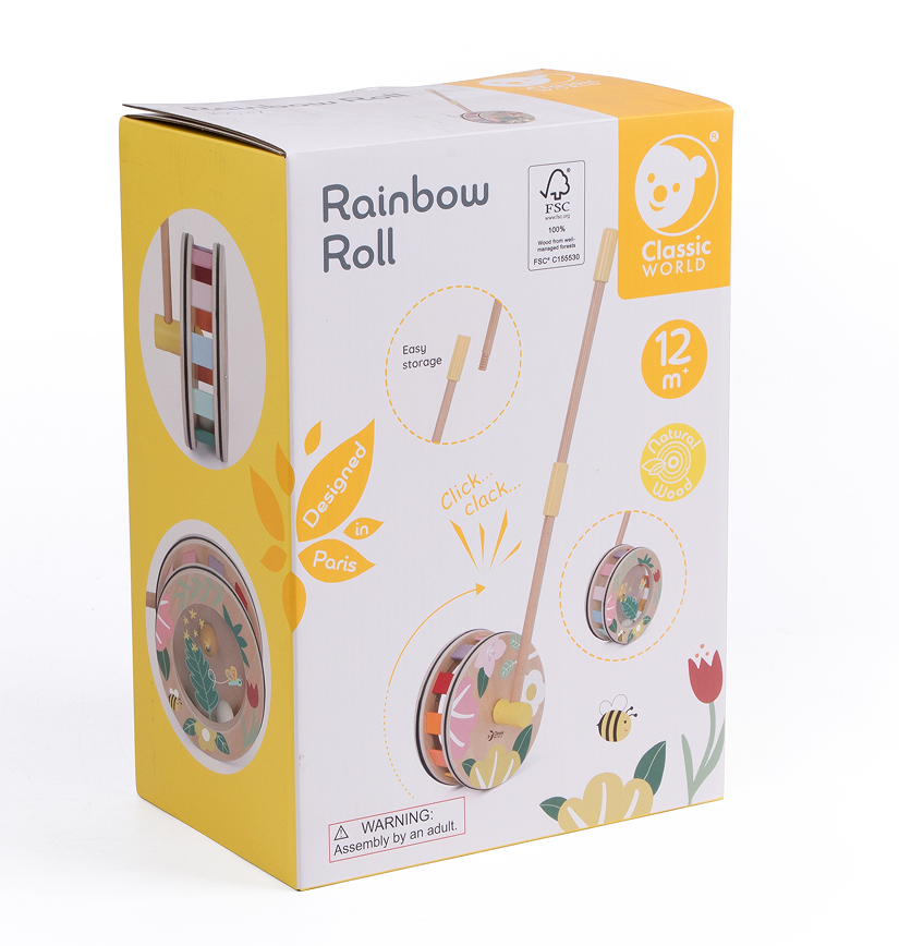 Jucărie de împins din lemn, Roată interactivă - Rainbow Roll - Classic World