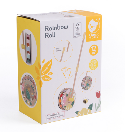 Jucărie de împins din lemn, Roată interactivă - Rainbow Roll - Classic World