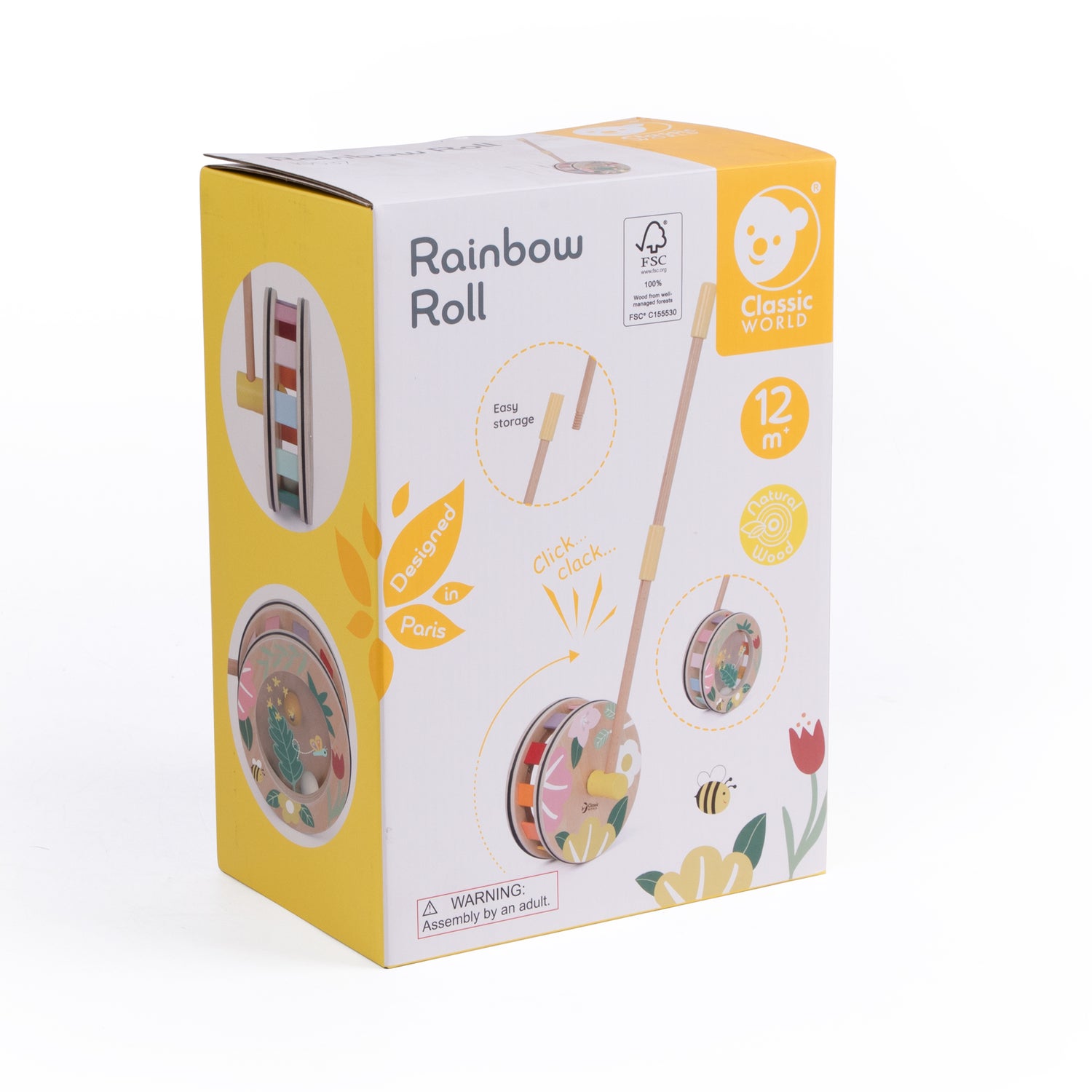 Jucărie de împins din lemn, Roată interactivă - Rainbow Roll - Classic World