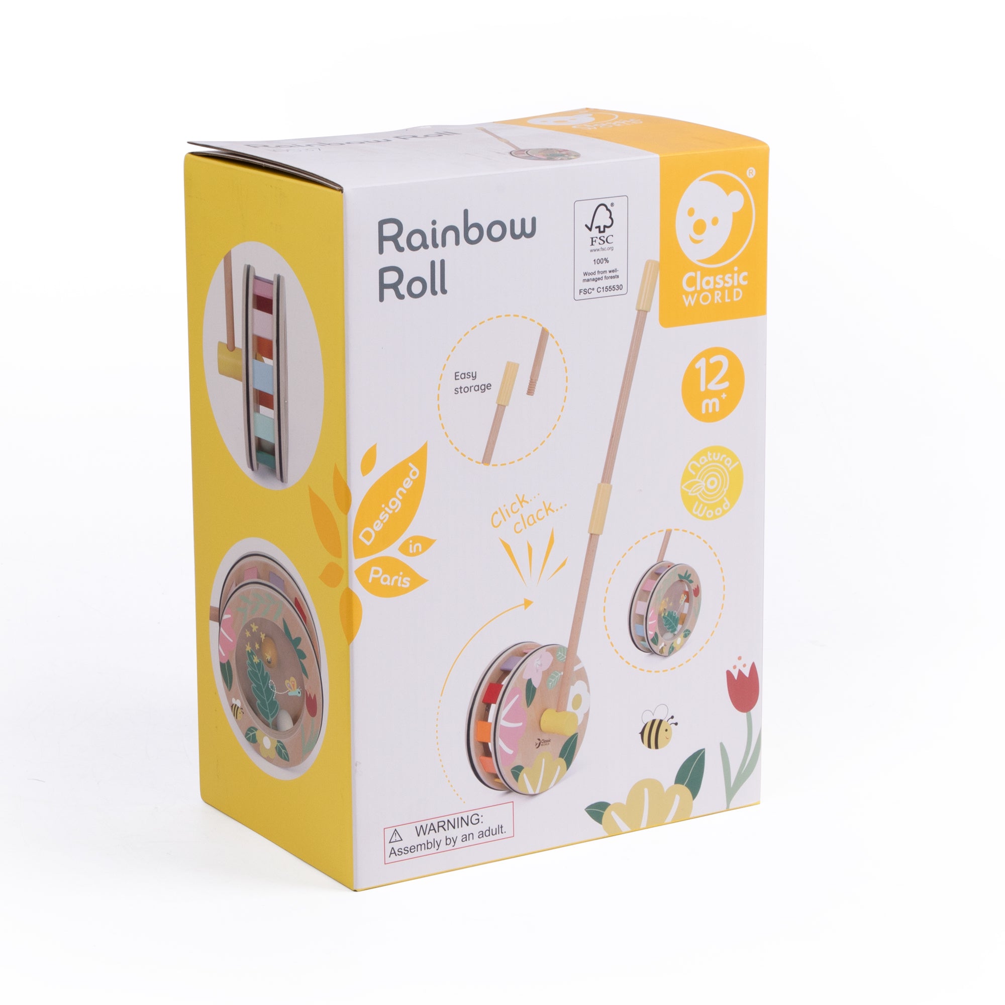 Jucărie de împins din lemn, Roată interactivă - Rainbow Roll - Classic World