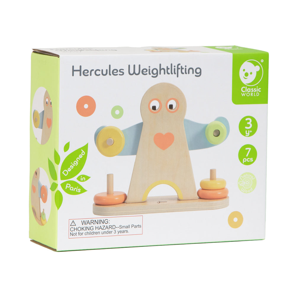 Jucărie din lemn, balanță cu greutăți și echilibru - Hercules Weightlifting - Classic World