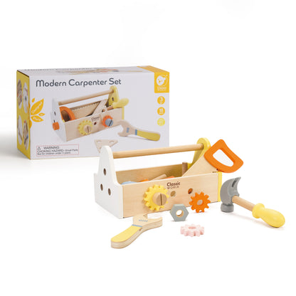 Set de joacă bricolaj și tâmplărie din lemn, Trusă Unelte - Modern Carpenter - Classic World