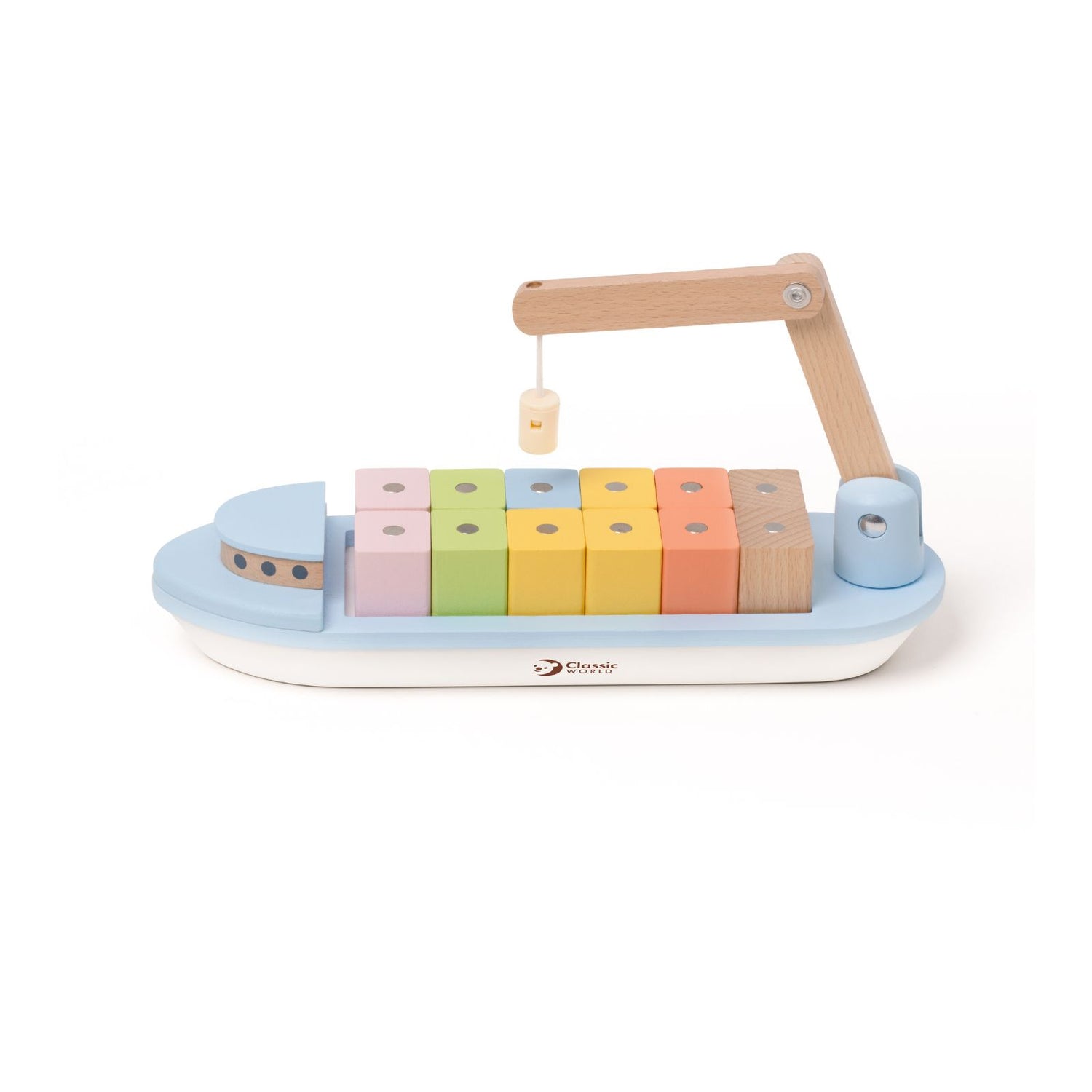 Barcă din lemn, Blocuri magnetice &amp; Macara - Block Boat - Classic World