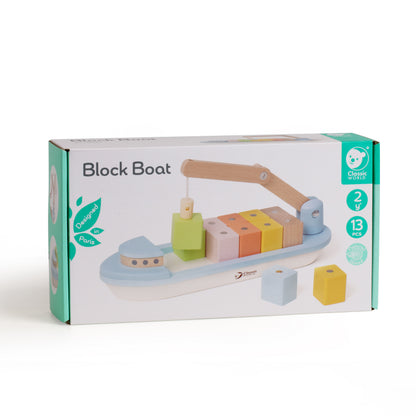 Barcă din lemn, Blocuri magnetice &amp; Macara - Block Boat - Classic World