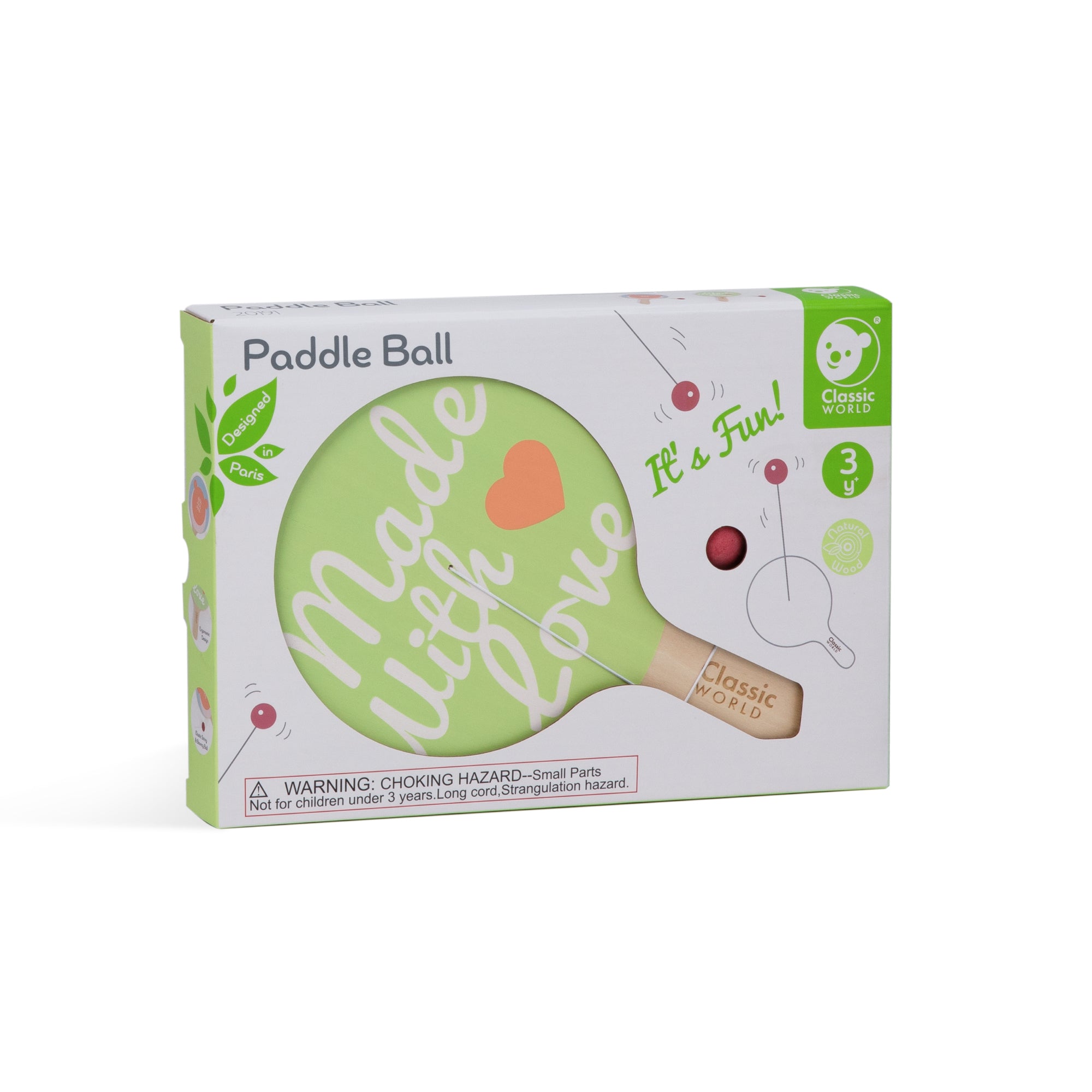 Joc Sportiv din lemn, Paletă cu Minge Elastică - Paddle Ball - Classic World