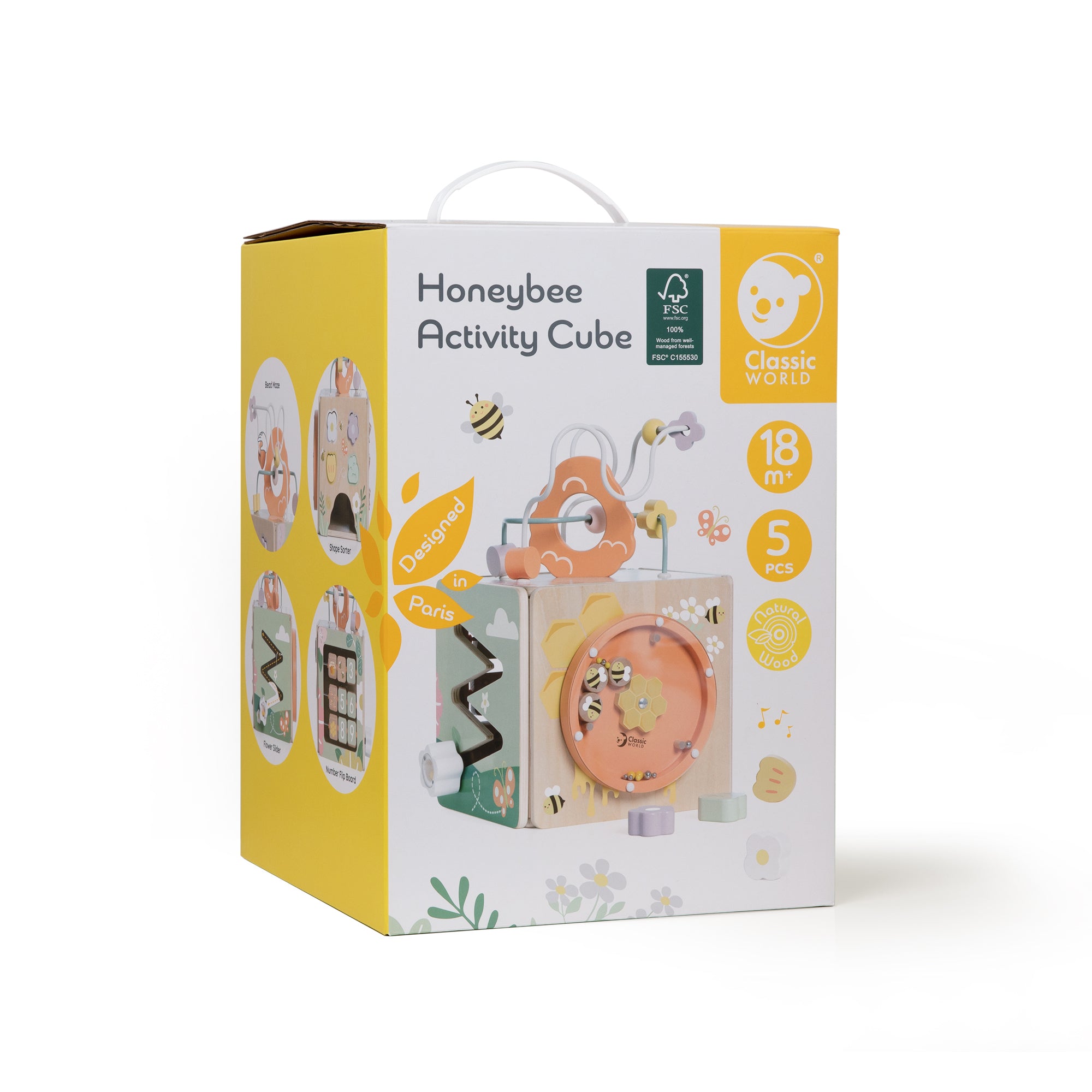 Cub din lemn cu activități - Honeybee - Classic World