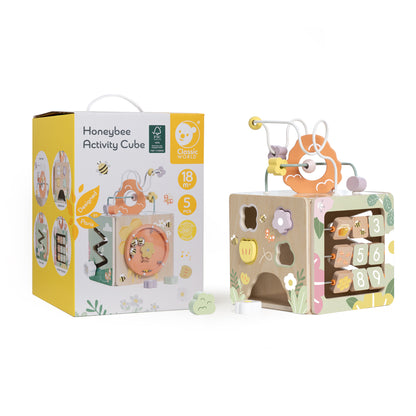 Cub din lemn cu activități - Honeybee - Classic World