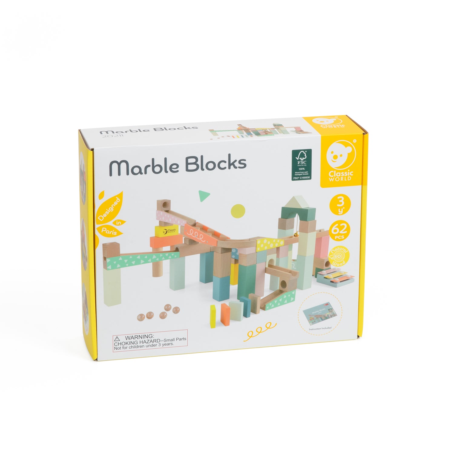 Set de construcție din lemn cu bile - Marble Blocks - Classic World