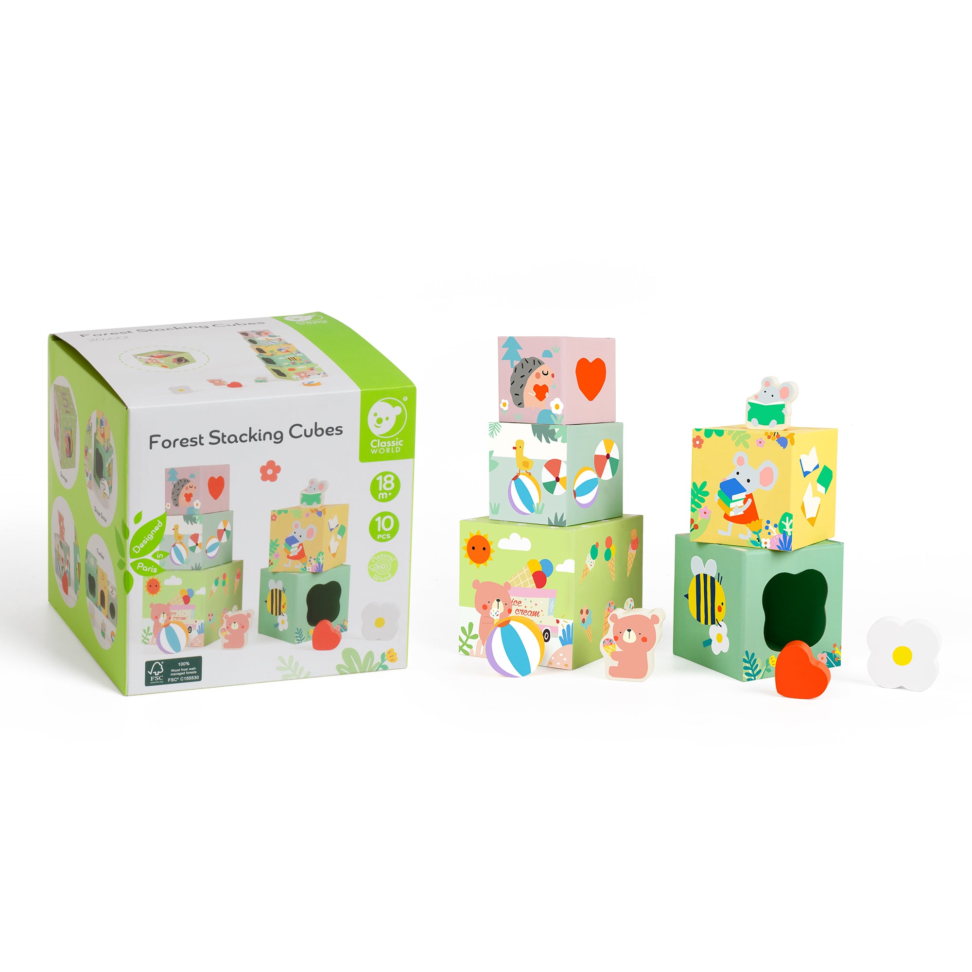 Cuburi educative din carton pentru Stivuire &amp; Sortare - Forest - Classic World