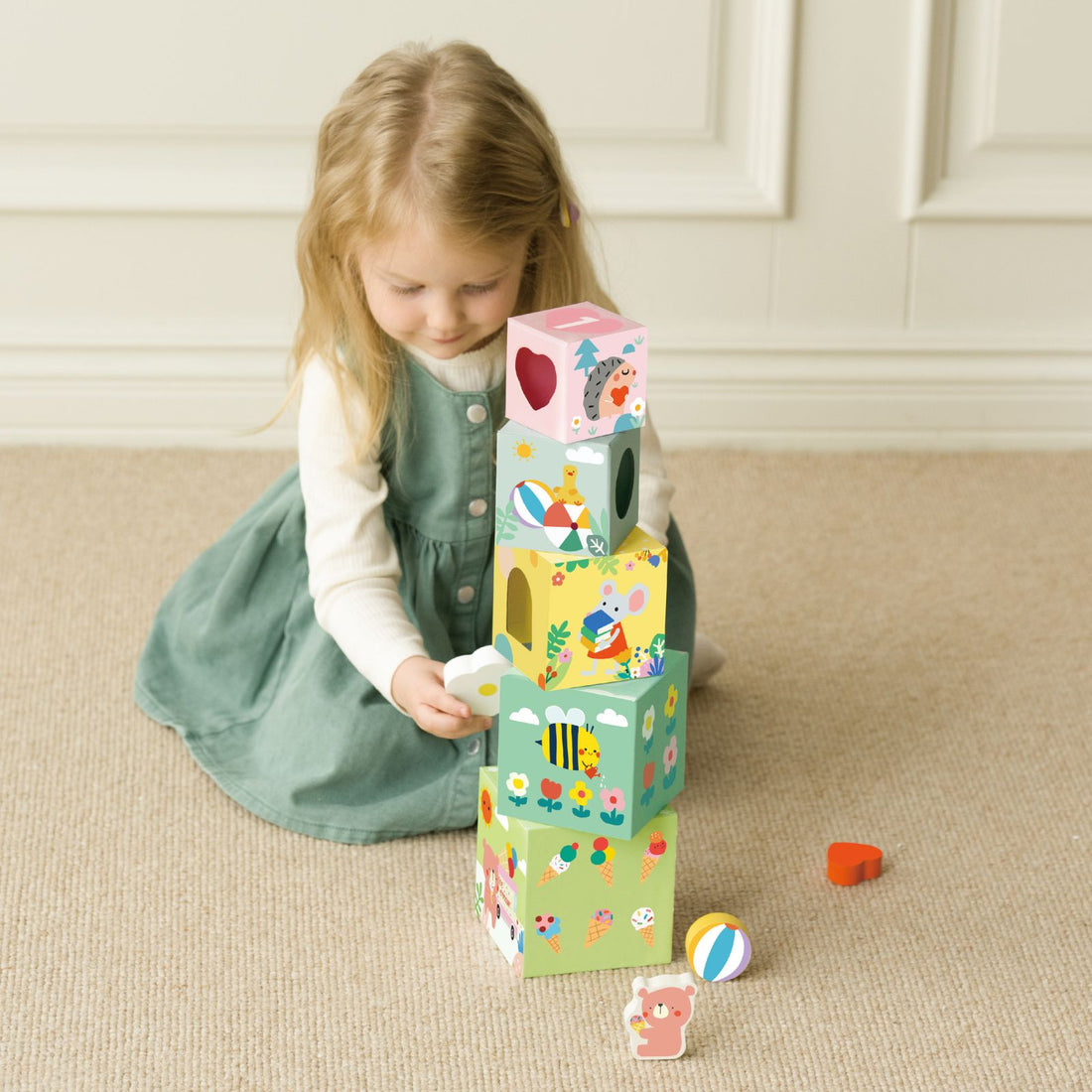 Cuburi educative din carton pentru Stivuire &amp; Sortare - Forest - Classic World