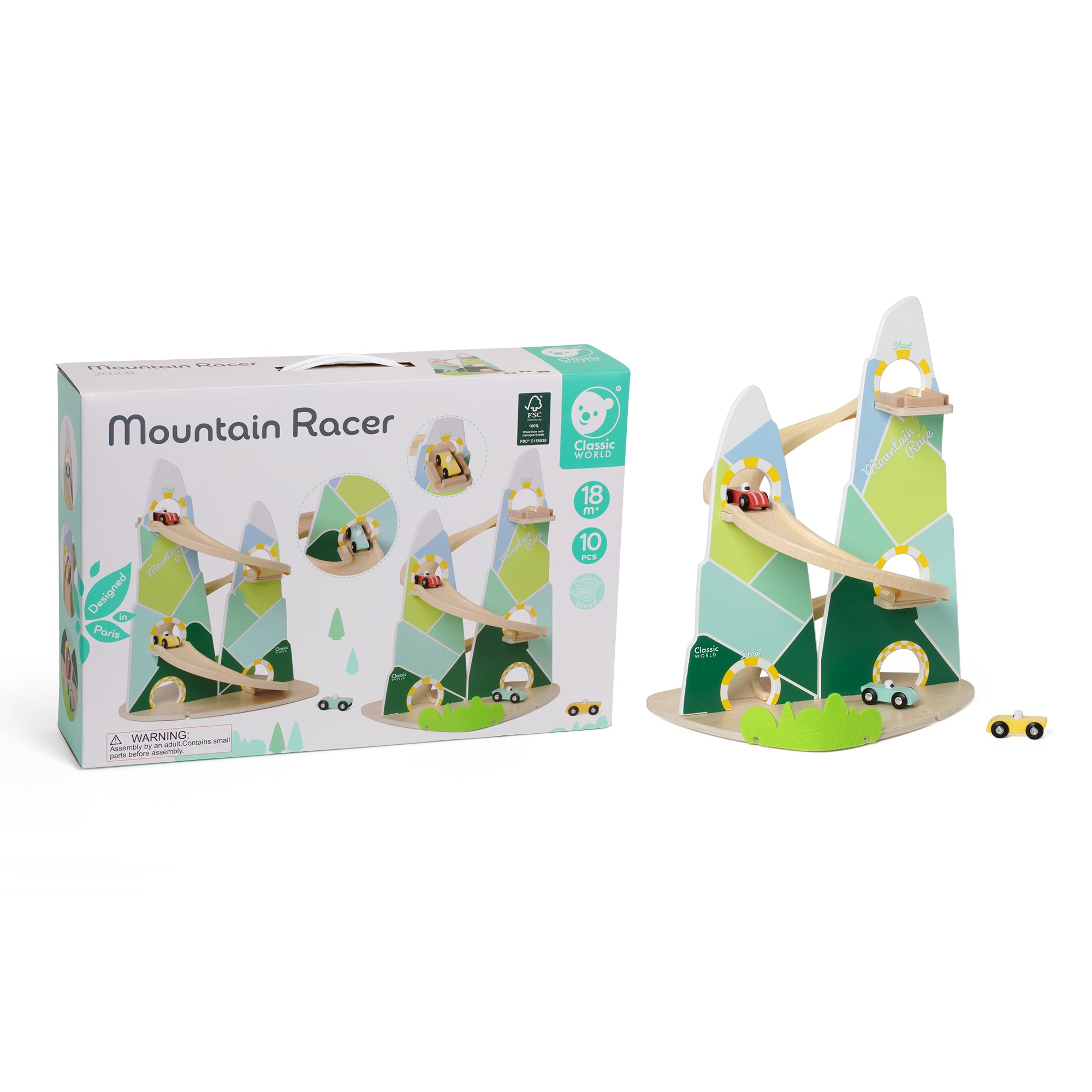 Circuit din lemn cu Rampă &amp; Mașini - Mountain Racer - Classic World