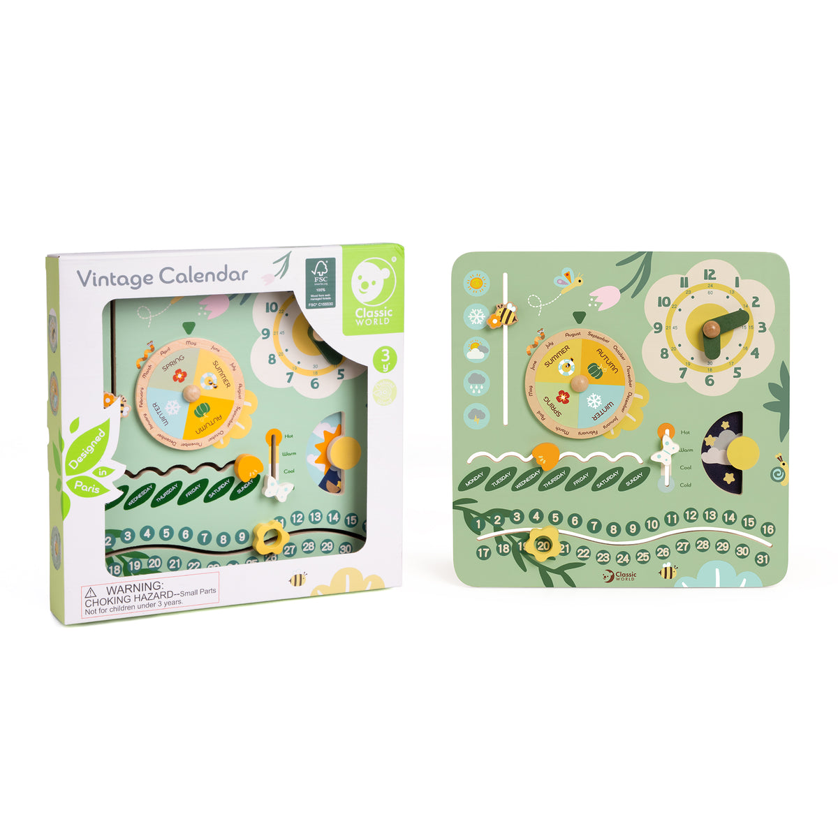 Calendar educativ din lemn - Vintage - Classic World
