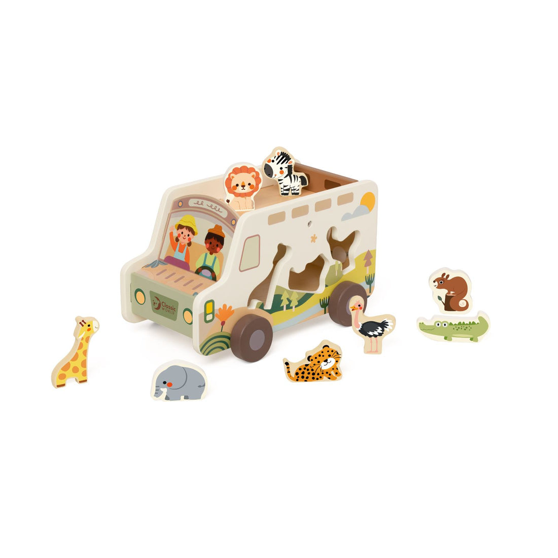 Camion Safari din lemn, Sortator &amp; Figurine animăluțe - Prairie Adventurer - Classic World