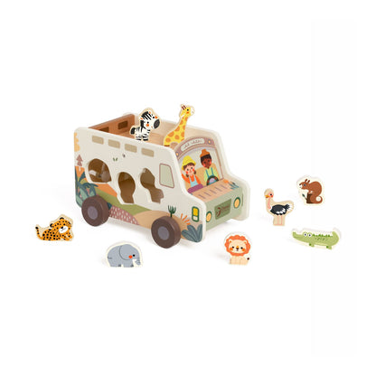 Camion Safari din lemn, Sortator &amp; Figurine animăluțe - Prairie Adventurer - Classic World