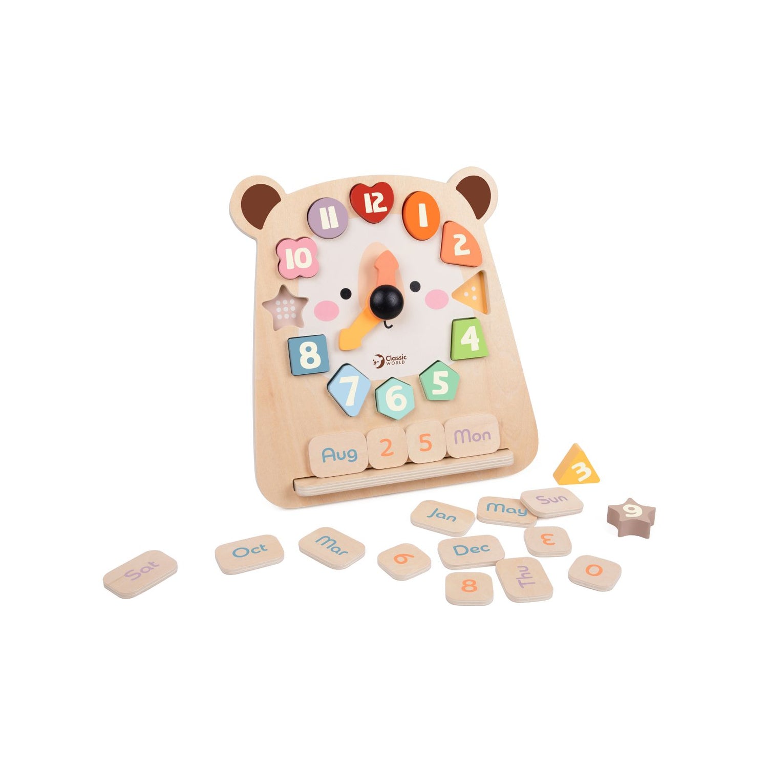Ceas educativ din lemn cu cifre și forme - Tic-Tac Bear - Classic World