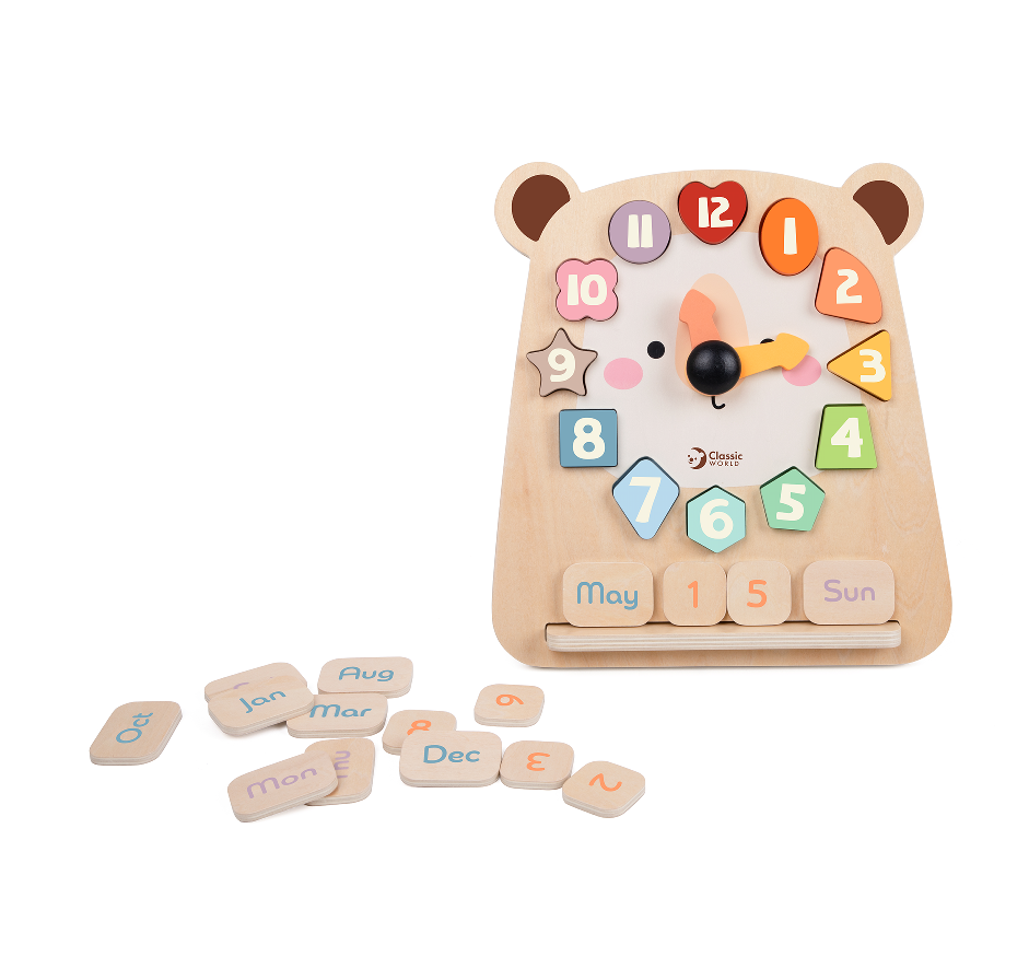 Ceas educativ din lemn cu cifre și forme - Tic-Tac Bear - Classic World