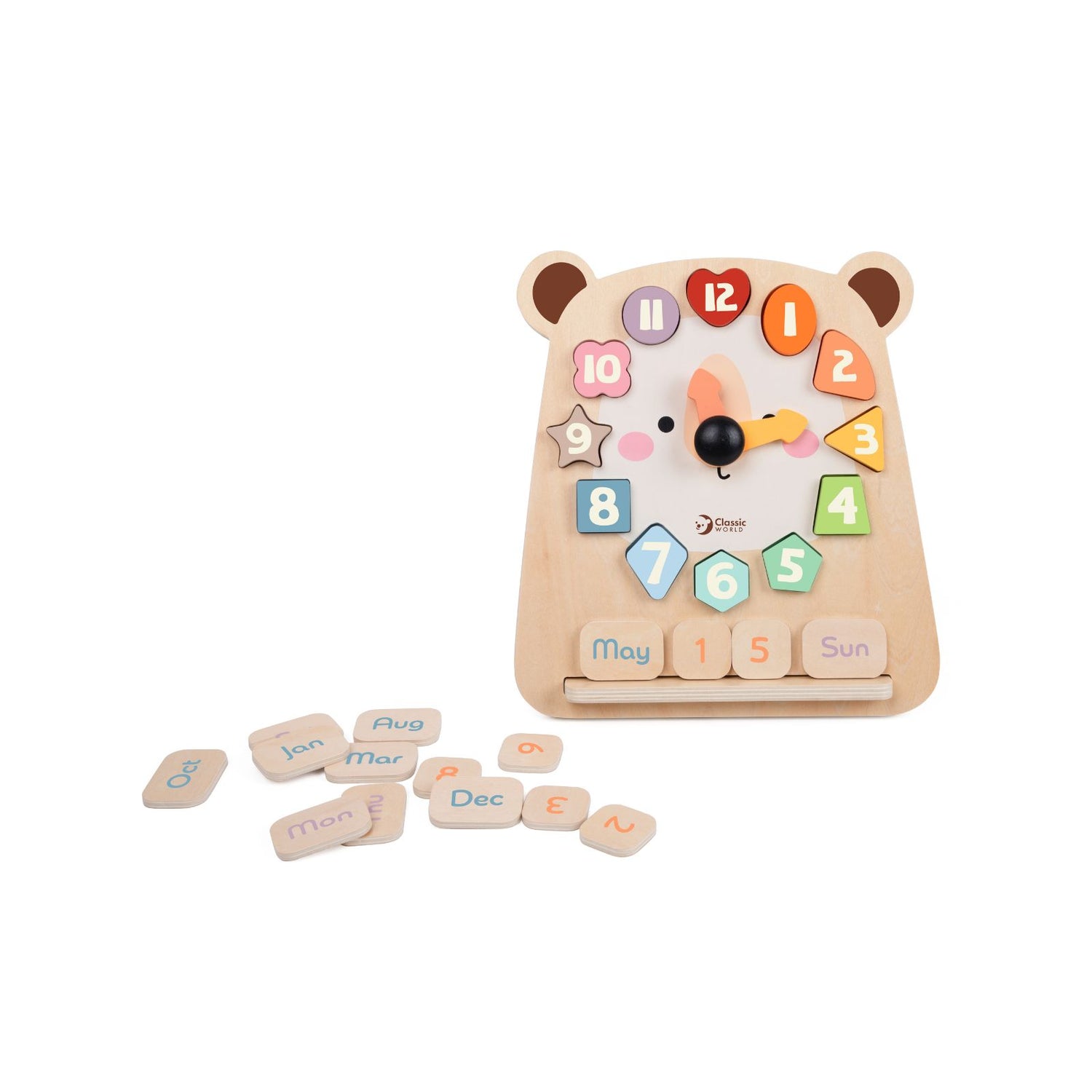 Ceas educativ din lemn cu cifre și forme - Tic-Tac Bear - Classic World