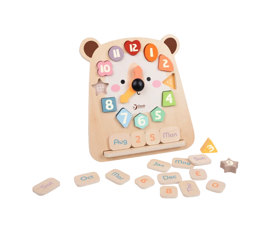 Ceas educativ din lemn cu cifre și forme - Tic-Tac Bear - Classic World