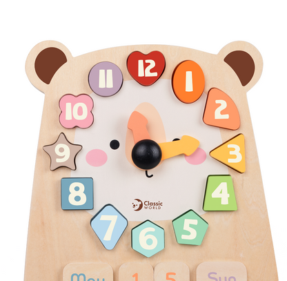 Ceas educativ din lemn cu cifre și forme - Tic-Tac Bear - Classic World