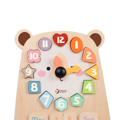 Ceas educativ din lemn cu cifre și forme - Tic-Tac Bear - Classic World