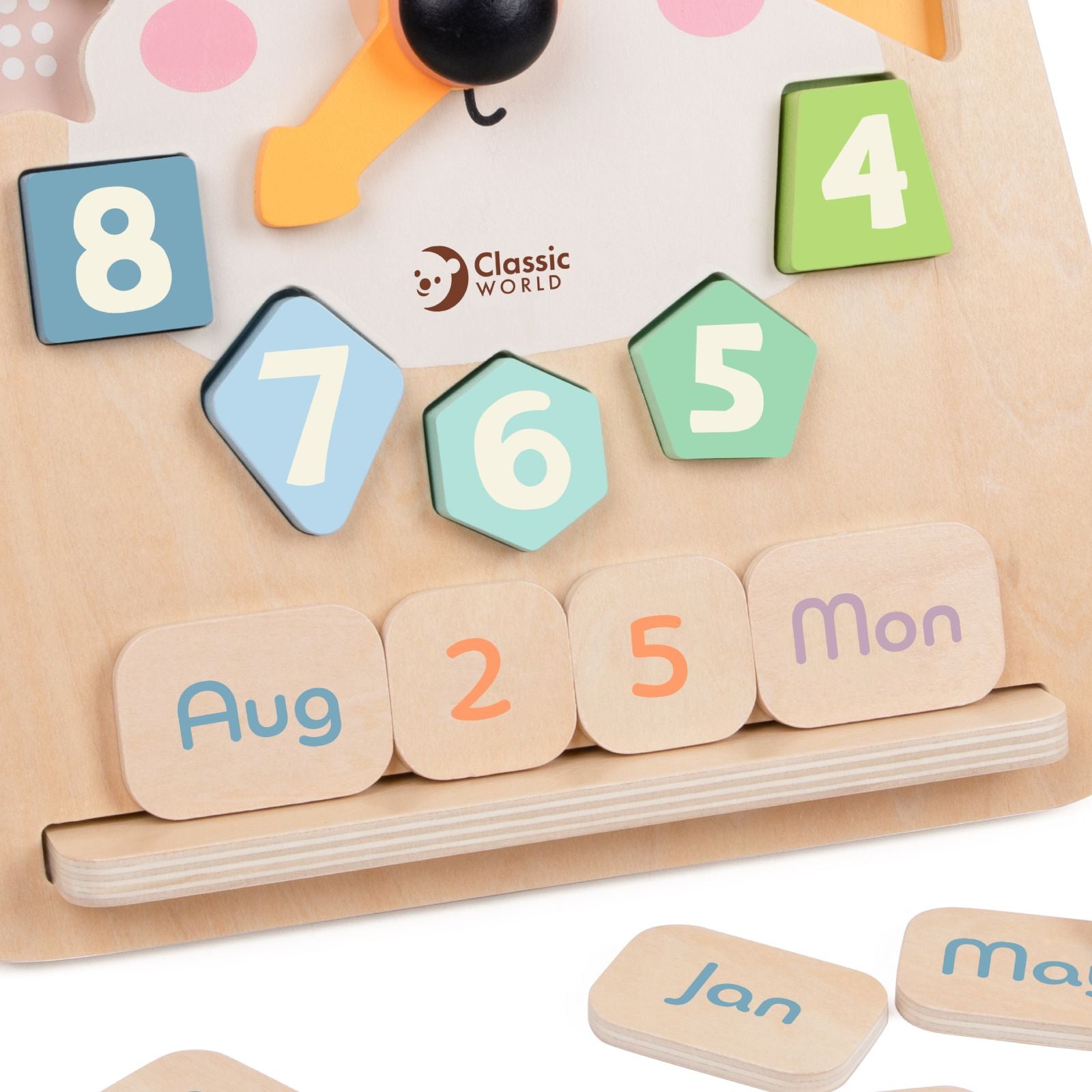 Ceas educativ din lemn cu cifre și forme - Tic-Tac Bear - Classic World