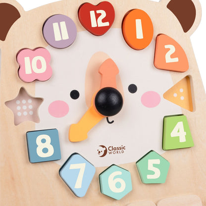 Ceas educativ din lemn cu cifre și forme - Tic-Tac Bear - Classic World