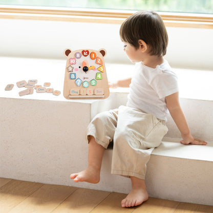 Ceas educativ din lemn cu cifre și forme - Tic-Tac Bear - Classic World