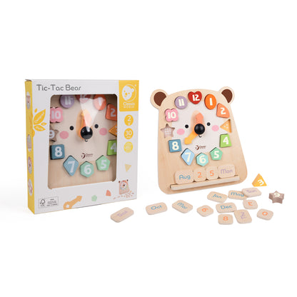 Ceas educativ din lemn cu cifre și forme - Tic-Tac Bear - Classic World