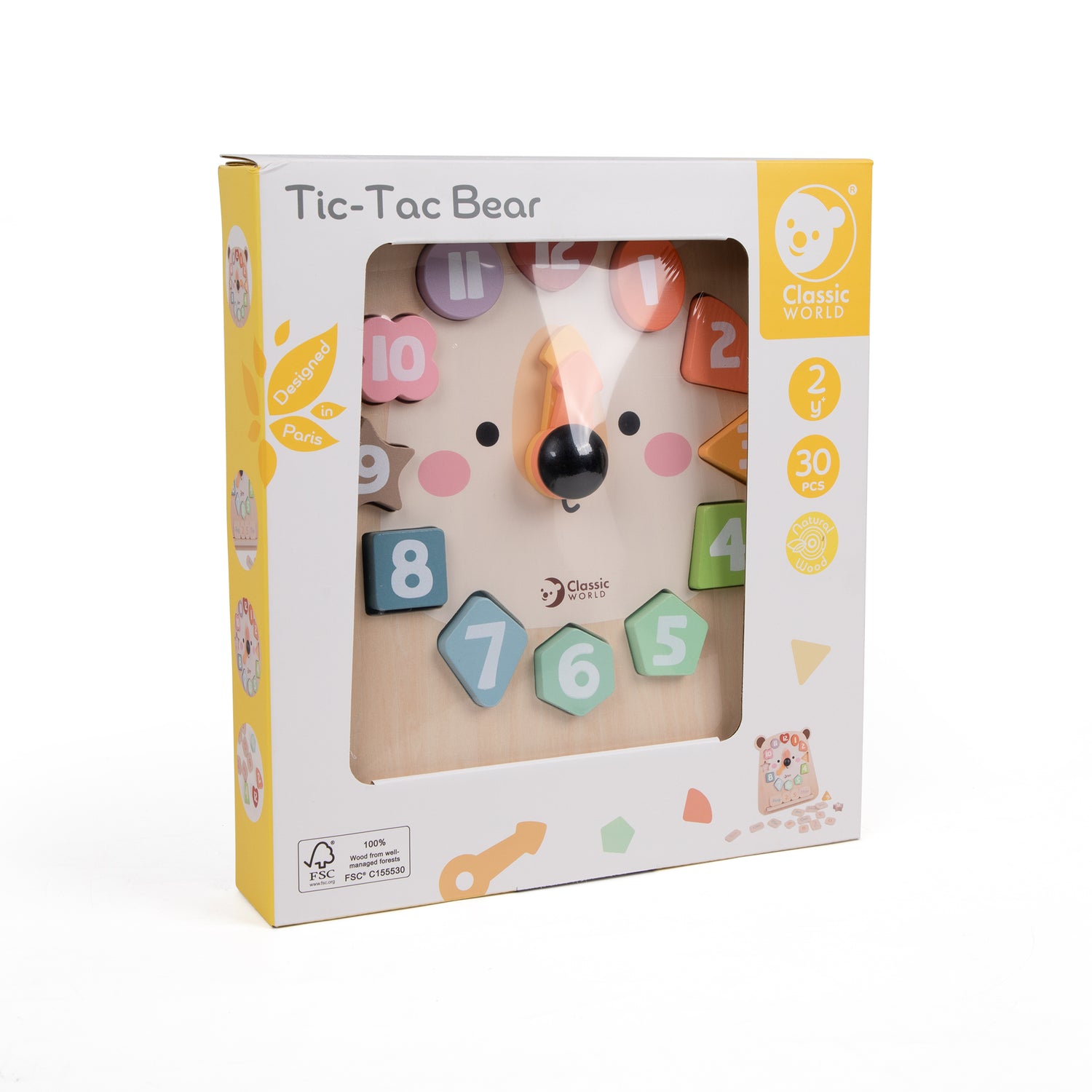 Ceas educativ din lemn cu cifre și forme - Tic-Tac Bear - Classic World