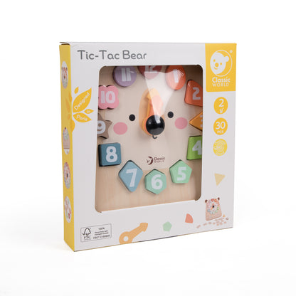 Ceas educativ din lemn cu cifre și forme - Tic-Tac Bear - Classic World