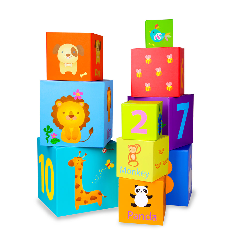 Set cuburi educative din carton pentru stivuire - Animals &amp; Numbers - Classic World