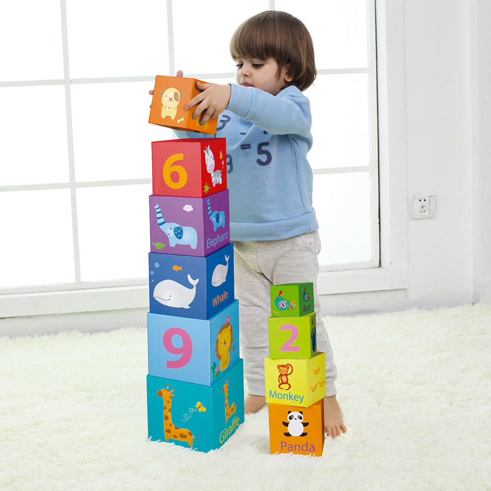 Set cuburi educative din carton pentru stivuire - Animals &amp; Numbers - Classic World