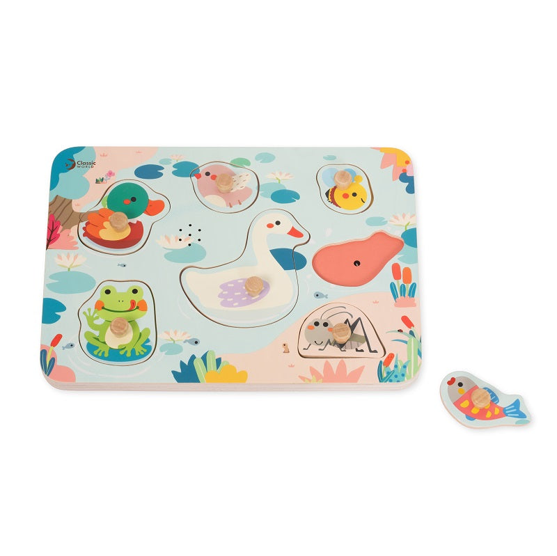 Puzzle sonor din lemn - Pond Animals - Classic World