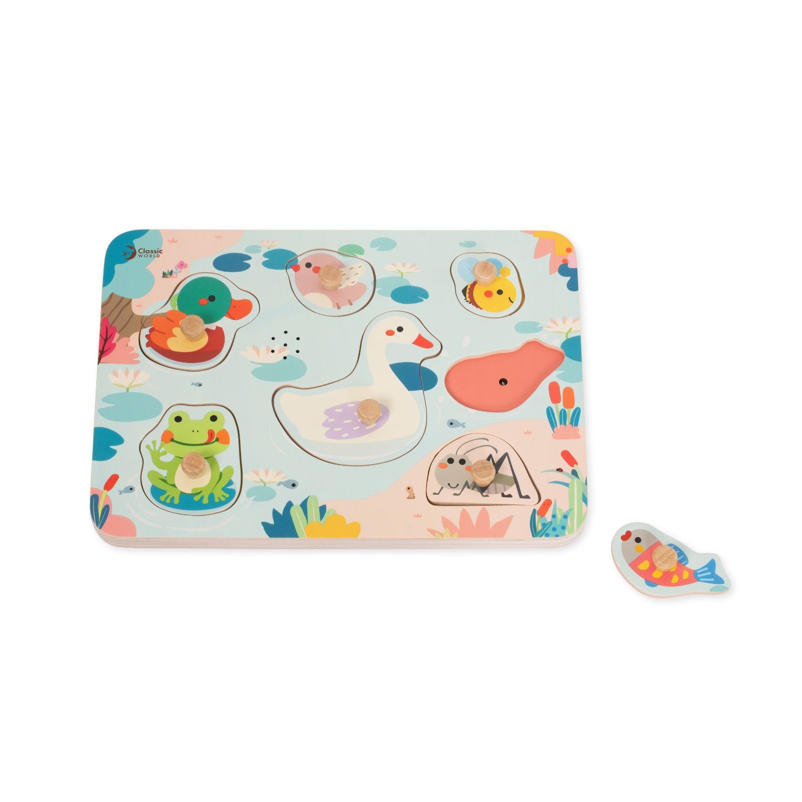 Puzzle incastru din lemn cu sunete - Pond Animals - Classic World