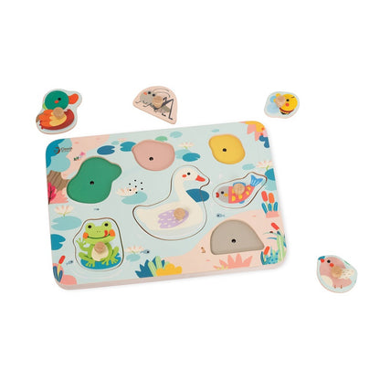 Puzzle sonor din lemn - Pond Animals - Classic World