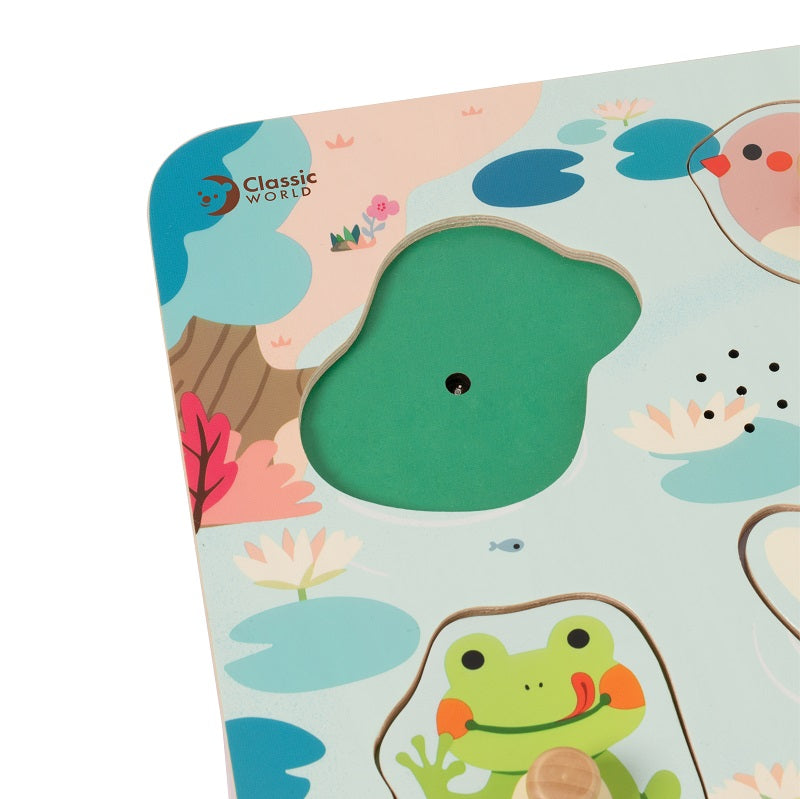 Puzzle sonor din lemn - Pond Animals - Classic World
